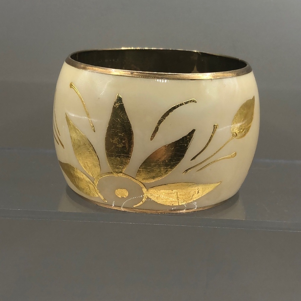 Vintage brushed gold wide statement style bangle bracelet.
